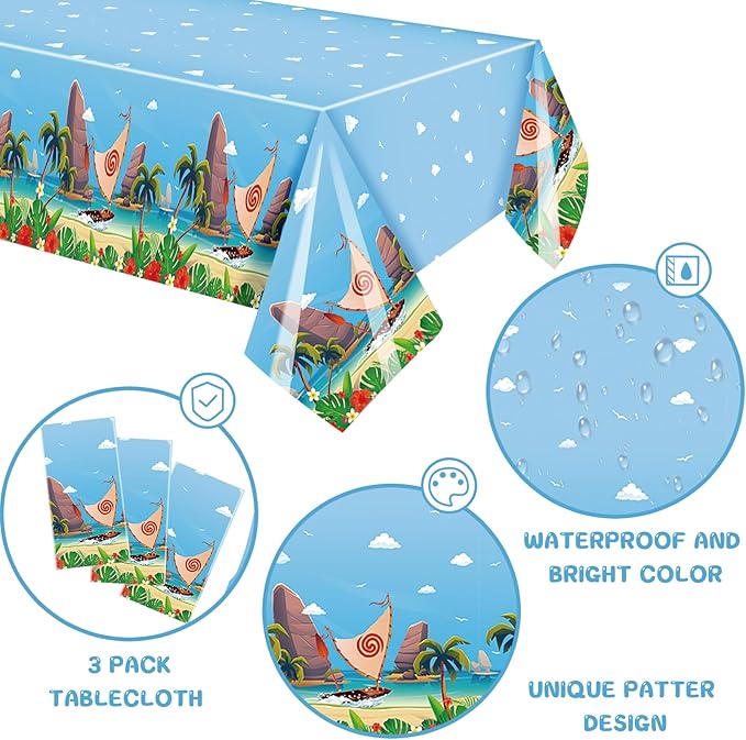 3 Pack Cartoon Party Tablecloths Plastic Disposable Rectangular Tablecloths Ocean Girl Birthday Decorations for Ocean Girl Party Dining Decoration Supplies
