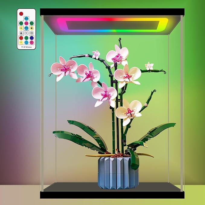 NONEMEY Clear Acrylic Display Case with RGB LED Light for Lego 10311, Dustproof Model Showcase Organizer Box, Display Case for Collectibles Bearbrick (13.8x11.8x17.3 inch, 35x30x44cm)