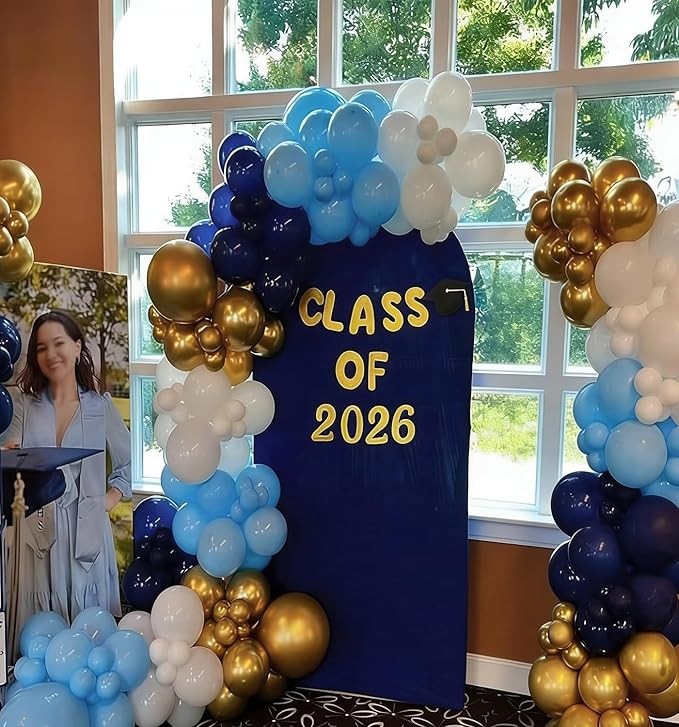 Navy Blue Gold Party Balloons, 50 Pcs 12 inch Blue Gold Balloons Metallic Blue Balloons For Graduation Wedding Bridal Showe Party Decoration