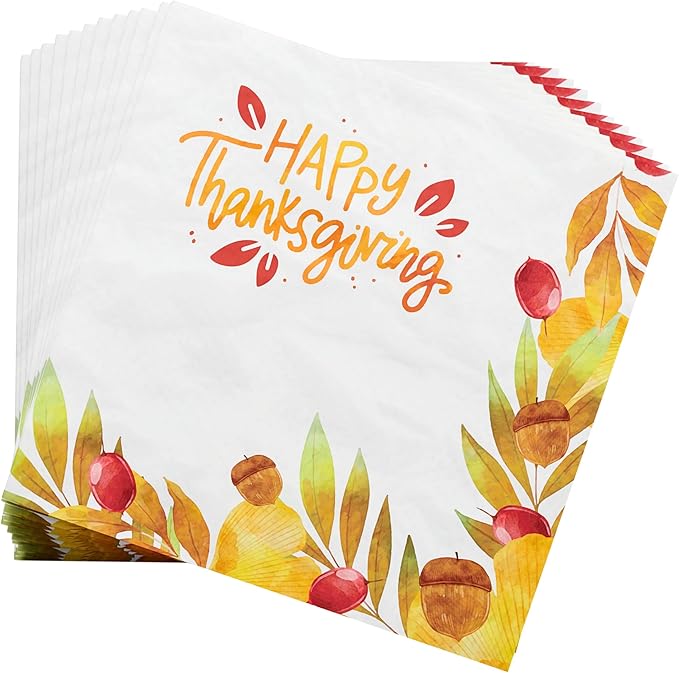 Blue Orchards Thanksgiving Party Plates and Napkin (52 pieces for 16 guests) - Thanksgiving Party Supplies, Thanksgiving Party Decorations, Fall Theme Party, Turkey Party Plates and Napkins