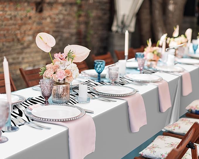 Buryeah 3 Pcs Zebra Tablecloth Zebra Print Plastic Table Cloth Disposable Tablecloth Animal Safari Table Cover 54 x 108'' for Baby Shower Wedding Birthday Party Decorations Supplies (White)