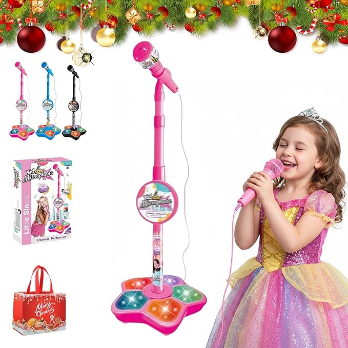 The All-in-One Microphone Toy, 2026 New Kids Karaoke Machine Toys with Adjustable Stand, Colorful Lights, and Echo Effect, for Boys and Girls Christmas Birthday (Pink)
