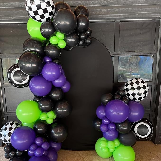 Purple Green Black Balloons, Monster Truck Balloon,12 Inch Green Dark Purple Balloons for Boys 3rd 4th 5th Boys Baby Shower Race Car Theme Truck Theme Birthday Party Decorations