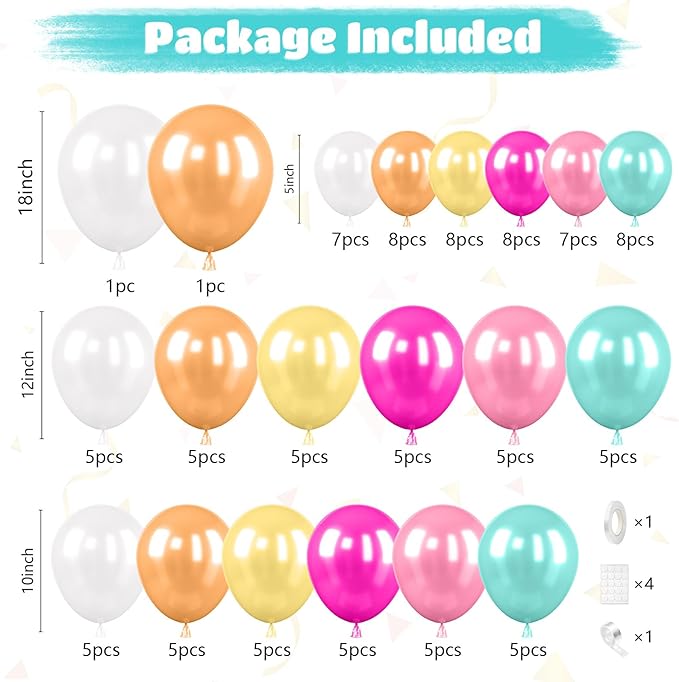 Tropical Balloon Arch Garland Kit, Pearl Yellow White Hot Pink Champagne Gold Teal Balloons for Boys Girls Aloha Luau Pool Party Hawaiian Baby Shower Summer Birthday Party Decorations