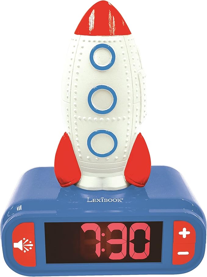 LEXiBOOK - Rocket Digital Alarm Clock for Kids with Night Light Snooze, Childrens Clock, Luminous Rocket, Blue Colour - RL800SPC