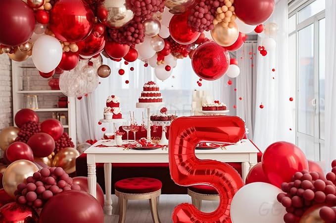 40 Inch 5 Red Number Balloons Mylar Foil Helium Digital Balloons Baby Shower 5st Birthday Party Decor Supplies