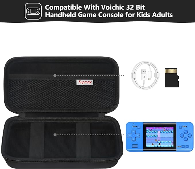 Supmay Carrying Case Compatible with Voichic 32 Bit Handheld Game Console for Kids Adults, Preloaded 135 Retro Portable Gaming Player Storage Holder Travel Bag with Mesh Pocket for USB Cable, Black