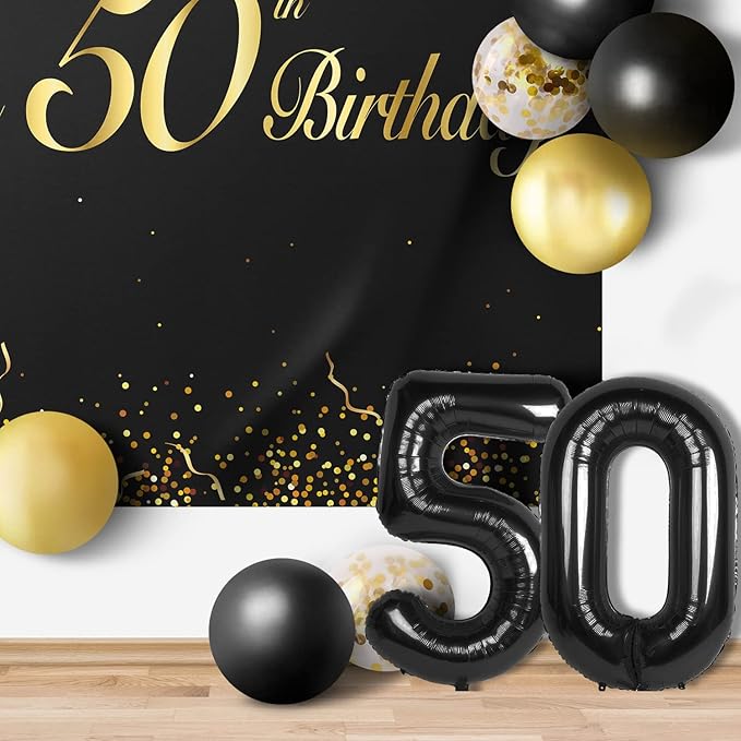 Happy 50th Birthday Balloons Black Set Decor - Cheers to 50 Years Old Party Theme Garland Banner Backdrop Decorations For Women and Men Supplies