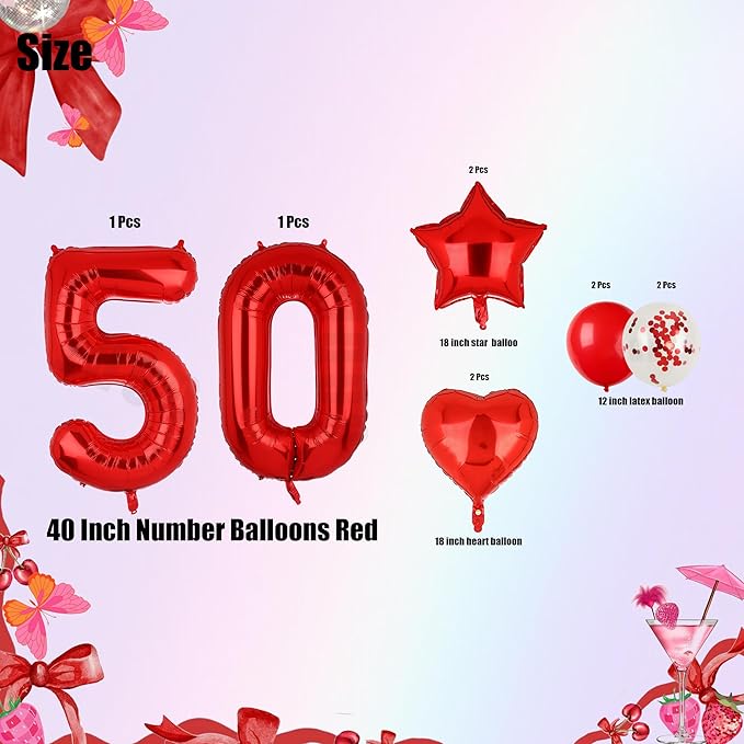 40 Inch 50 Red Number Balloons Mylar Foil Helium Digital Balloons Anniversary Event Celebration 50th Birthday Party Decor Supplies 10 Pcs