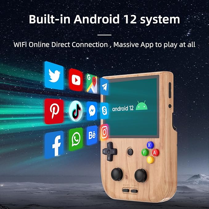 RG405V Retro Handheld Game Console , Unisoc Tiger T618 Android 12 System 4.0 Inch IPS Touch Screen Support 5G WiFi Bluetooth 5.0 with 128G TF Card 3172 Games 5500mAh Battery (Wood)