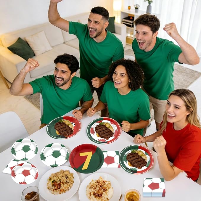 180Pcs Soccer Party Supplies Paper Plates and Napkins Serve 60 Disposable Tableware Set for Birthday Party Decorations Game Day Family Holiday Sports Events