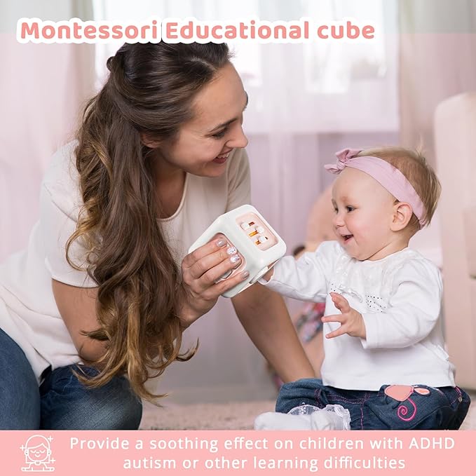 Busy Cube, Toys for 1 Year Old Girl Gifts, Montessori for Baby Girl, Travel Sensory Toys for Toddlers 1-3, Learning Fine Motor Skills| 1st Birthday Girl Gifts 12 Months Easter Basket Stuffers