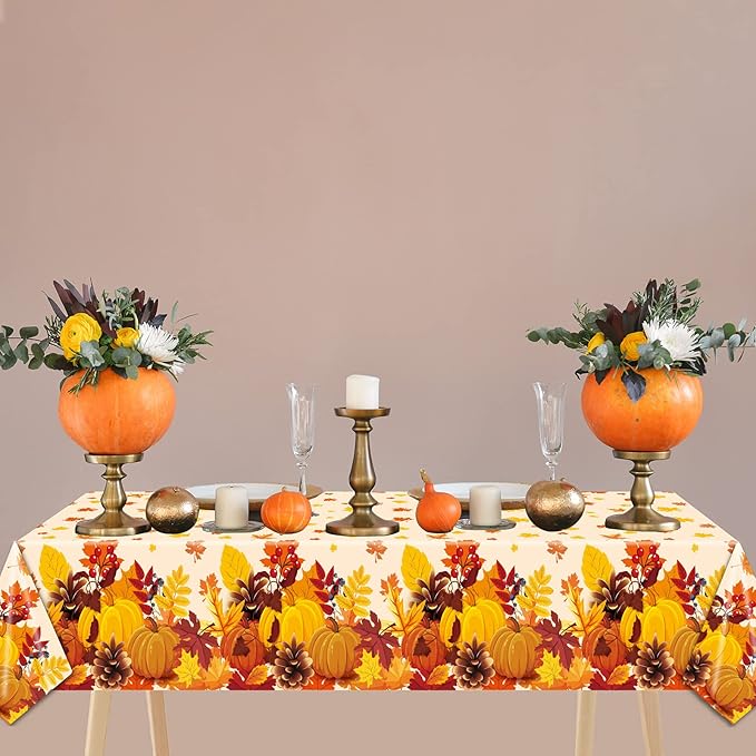 3 Pieces Fall Disposable Tablecloth Decoration Fall Theme Plastic Table Cover Autumn Pumpkin Maple Leave Table Cloth Thanksgiving Pumpkin Tablecover for Autumn Harvest Party Supplies Favors