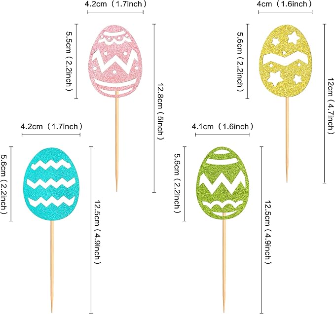 Ercadio 24Pcs Glitter Colorful Easter Eggs Cupcake Toppers Glitter Easter Eggs Cupcake Picks for Easter Egg Hunting Cupcake Toppers Easter Day Baby Shower Birthday Wedding Party Supplies