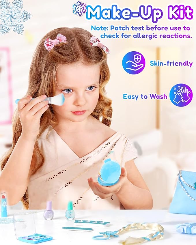 Frozen Toys for Girls-Princess Dress Up Set, 3 Lighting Mode Princess Cape, Music & Light Up Wand, Kids Makeup Kit, Wig, Mask, Gloves, Dress-up Accessories for Princess Cosplay Costume for Girl Age 3+