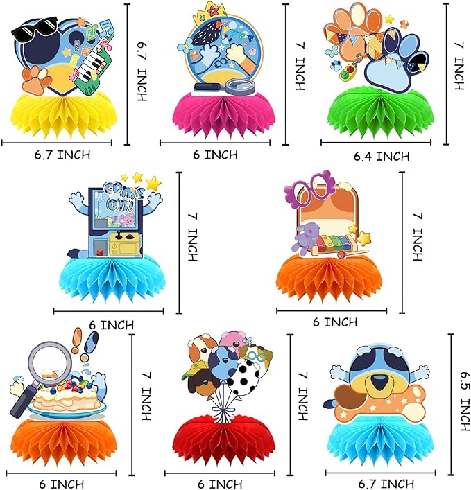 8Pcs Blue Dog Honeycomb Centerpieces,Cute Dog Birthday Party Decoration,Cartoon Dog Double Sided Table Supplies Party Favors