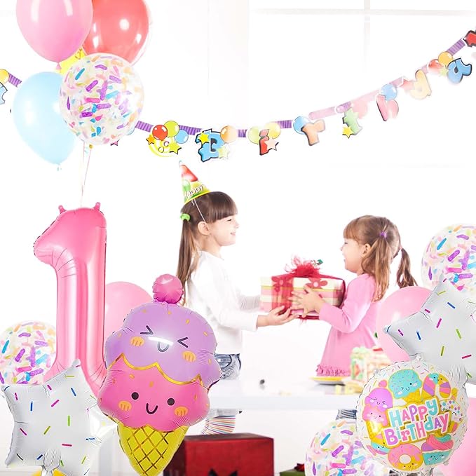 Pink Ice Cream Balloons, First Birthday Balloons, Sweet One Birthday Party Decorations, Ice Cream Balloon for Girls Birthday Party Decoration (1)
