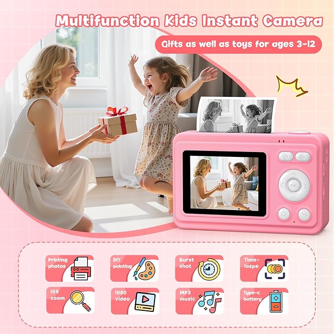 Kids Camera Toys for Girls Boys - Instant Print Digital Toy Girl Boy Age 2 3 4 5 6 7 8 9 10 11 12 Year Old - Kid Learning Idea Gifts Ages 2-4 4-6 6-8 8-10 10-12 Years Olds - Toddler
