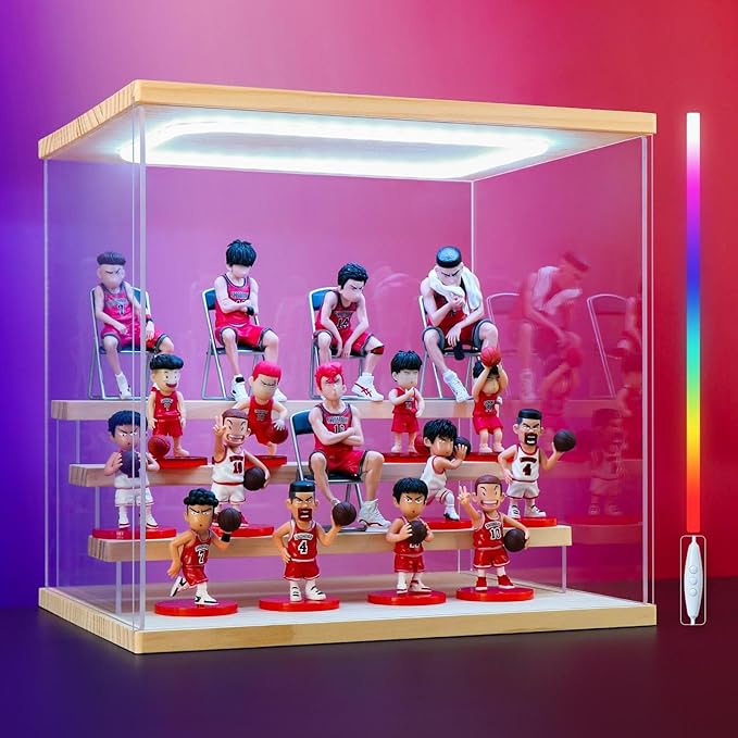 Clear Acrylic Display Case for Funko Pops & Action Figures - 4 Layer Dustproof Showcase with RGB Lighting, Multi-Tier Collectible Display Box, Dimensions: 12.6" x 9.4" x 11.7"