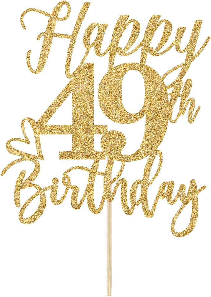 Happy 49th Birthday Cake Topper, 49th Birthday Decorations, Cheers to 49 Years, Hello 49, 49th Happy Birthday Party Supplies Gold Glitter