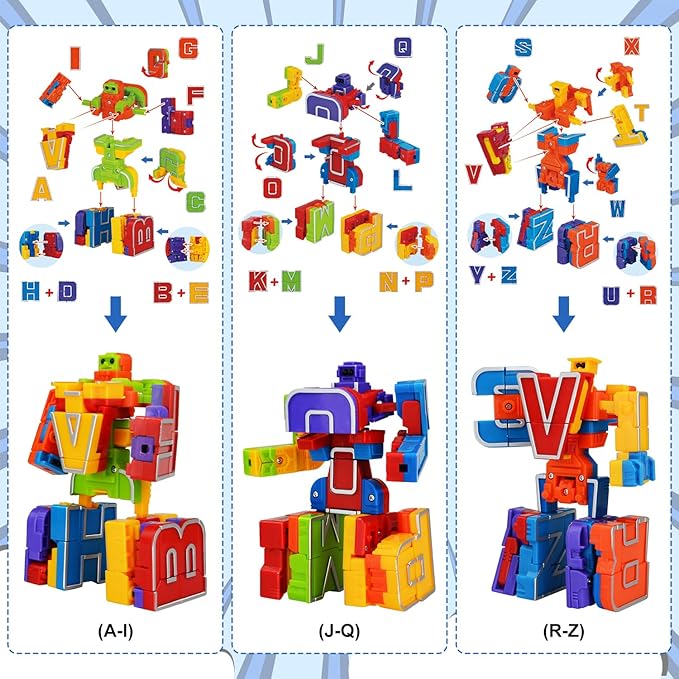 Easter Toys Gifts for 3 4 5 6 Years Old Toddler Boys Girls,26 Alphabet Robots ABC Letters Educational Learning Blocks for Kids,Alphabots Deformation STEM Fine Motor Skill Birthday Gifts for Preschool