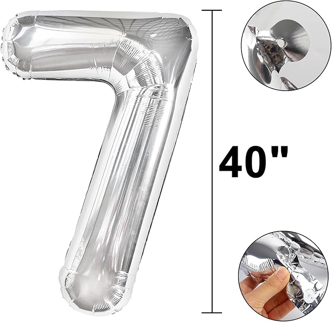 40 Inch Silver 7 Number Balloons Giant number balloons 7 Jumbo Mylar Foil Helium Balloon for 17 27 37 Birthday Digital Balloons for 70th Birthday Party Wedding Anniversary Party Decorations