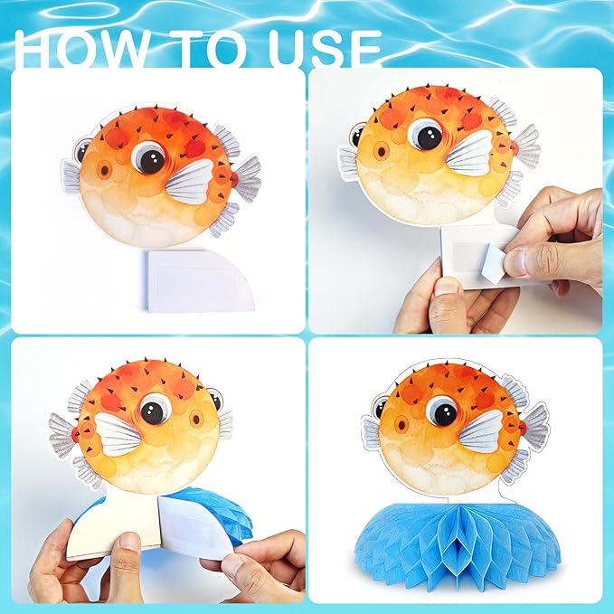 12 pcs Ocean Sea Animals Honeycomb Centerpieces Ocean Themed Birthday Party Decorations Tropical Beach Themed Party Decorations Fish Crab Turtle Seahorse Sea Creature Birthday Party Supplies