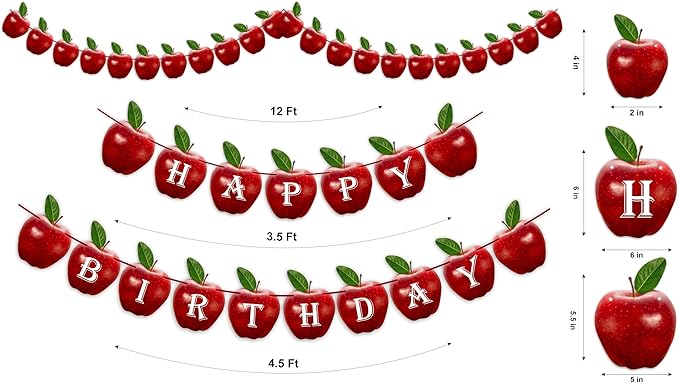 "Apple Theme Birthday Party Supplies – Red Apple Birthday Decorations for Adults – Includes Happy Birthday Banner, Cake Topper, Cupcake Toppers, Garland, and Party Table Décor"