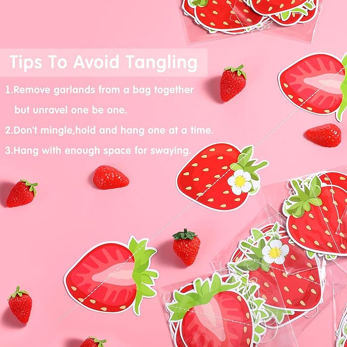 Duraaamo 8 Pack Strawberry Party Banner Decorations Strawberry Back to School Decor Summer Berry Paper Garland Hanging Cutouts Theme Banners for Back to School Baby Shower Party Supplies Decor
