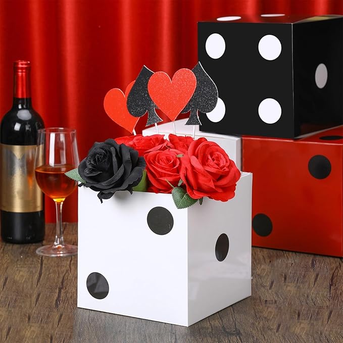 Jexine 15 Pcs Dice Favor Boxes 7" Casino Theme Birthday Decorations Las Vegas Party Decorations 3D Dice Decor for New Year Centerpieces Casino Night Las Vegas Party Supplies(Multicolor)