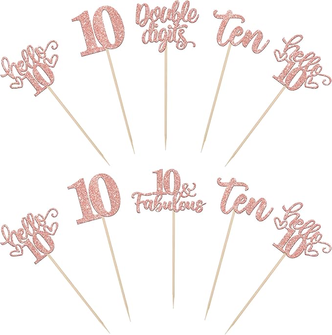 15PCS Happy 10th Birthday Centerpiece Sticks Ten Hello 10 Cheers to 10 Table Flower Centerpieces Sticks Double Digits 10 Fabulous Floral Decorations for 10th Birthday Party Centerpieces Rose Gold