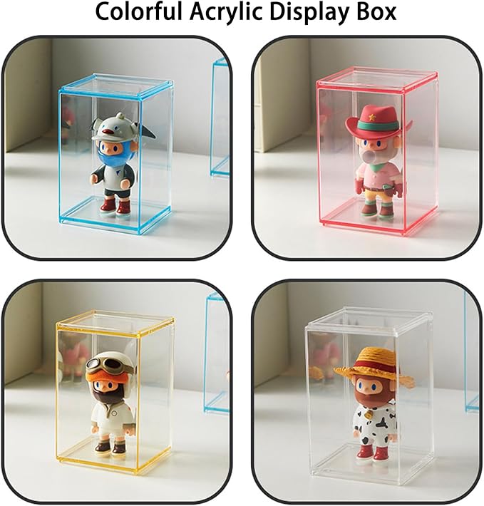 3 PCS Acrylic Display Boxes Colorful Figures Display Case for Funko Pop Figures, Stackable Blind Box Fully Assembled Dustproof Storage Organizer Box for Lego Collectibles Action Figures Pop Mart
