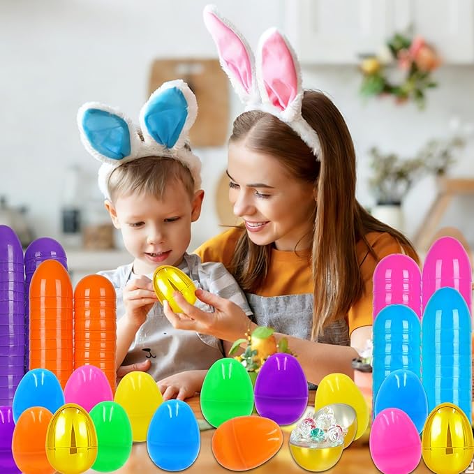 Easter Eggs 500 PCS Bulk, 2.4" Plastic Fillable Easter Eggs Set with 12 Golden Eggs, Colorful Empty Eggs for Kids Easter Egg Hunt Classroom Prizes Basket Stuffers Easter Party Favors
