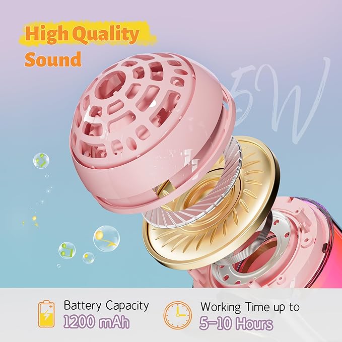 Karaoke Machine for Kids Adults, Portable Bluetooth Microphone Song Toys with LED Light, Best Chritmas Birthday Festival Party Gift for 3 4 5 6 7 8 9 10 11 12+ Year Old Girls Boys (Pink)