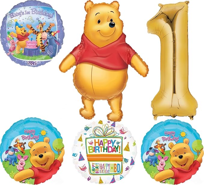 Winnie the Pooh 1st Birthday Party Supplies Foil Balloon Bouquet Decorations