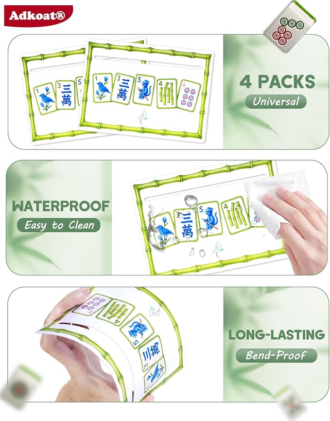 Adkoat® 4PCS Large Mahjong Line Finder - Mah Jongg Card Reader Guided Overlays Tracker - ADHD Dyslexia Aid Tool - Marker Reading Ruler - Warterproof & Portable Mah Jongg Accessories and Gifts