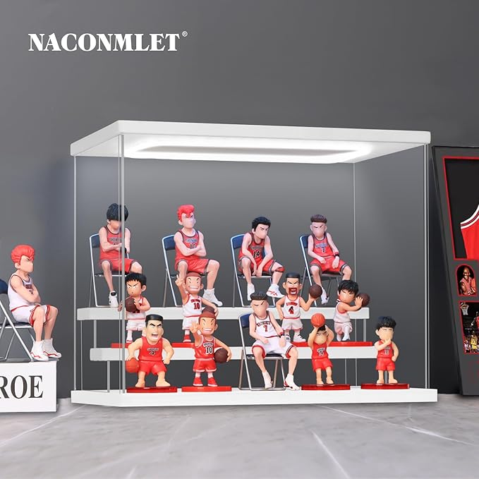 Clear Acrylic Display Case for Action Figure- Funko Pop Dustproof Showcase with Colorful Lighting, Multiple Layers for Collectibles(3 Tier-W*D*H-12.6"x7.5"x10.2"inches)