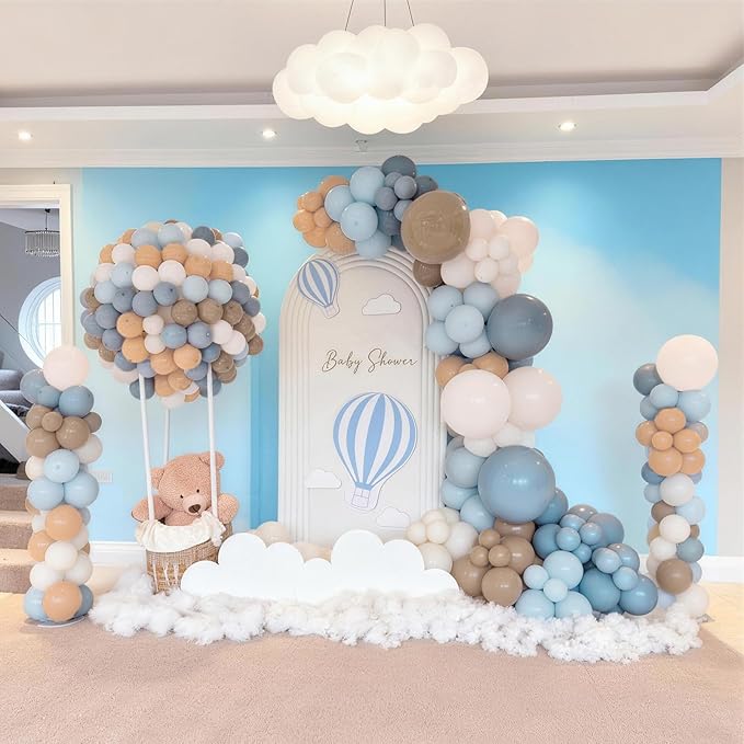Dusty Blue Neutral Balloons, 12Inch Retro Blue Boho Apricot Latex Balloons, Double Stuffed Nude White Party Balloon for Boho Baby Shower Boys Birthday Wedding Bear Theme Newborn Welcome Party Decor