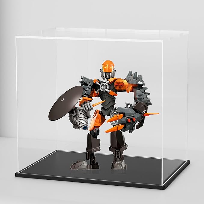 9 Inch Acrylic Case for Display, Clear Display Acrylic Box for Collectibles, Display Case with Matt Black Stand and Lid for Office Home