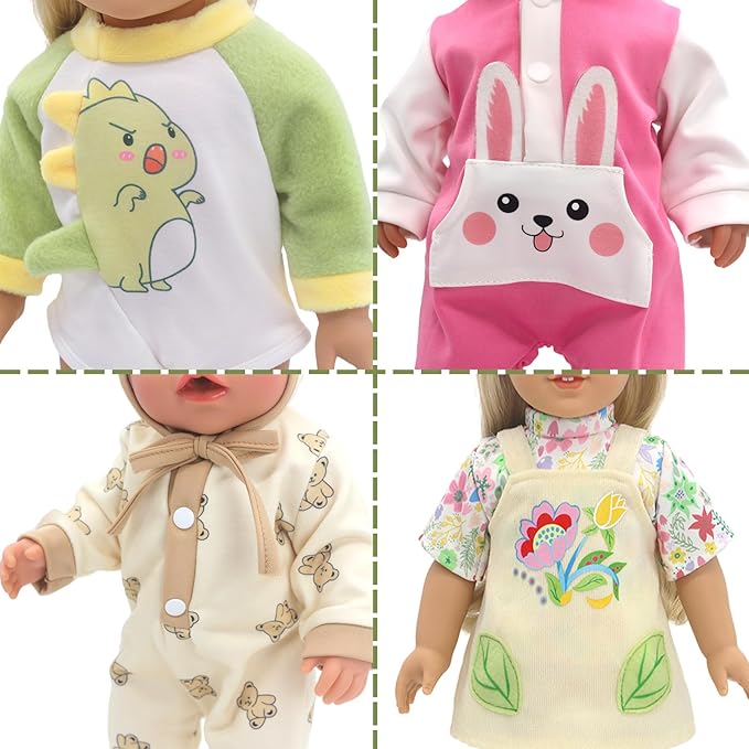 SOTOGO 5 Sets Doll Clothes Outfits Jumpsuits for 14 to 16 Inch New Born Dolls, American 18 Inch Dolls Clothes and Accessories