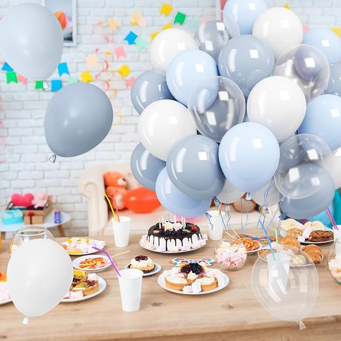 Pastel Blue and White Balloons,12 Inch Light Baby Blue and White with Clear Latex Balloon for Wedding Bachelorette Boy Gender Reveal Bridal Baby Shower Birthday Party Decorations