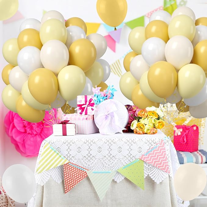 Mustard Yellow White Balloons, 50PCS 12Inches White Sand Pastel Yellow Latex Party Balloon for Baby Shower Theme Birthday Gender Reveal Bridal Wedding Decoration