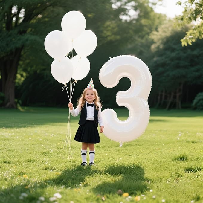 40 Inch White 3 Balloon Giant Mylar Number 3 13 23 30 33 Year Old Birthday Large Foil Helium Number Balloons Party Decorations Supplies Anniversary
