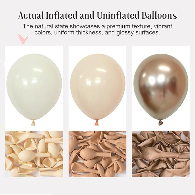 Beige Champagne Gold Balloons 60 Pcs 12 Inch Cream Tan Nude Neutral Balloons for Birthday Baby Shower Bridal Shower Wedding Party Decoration