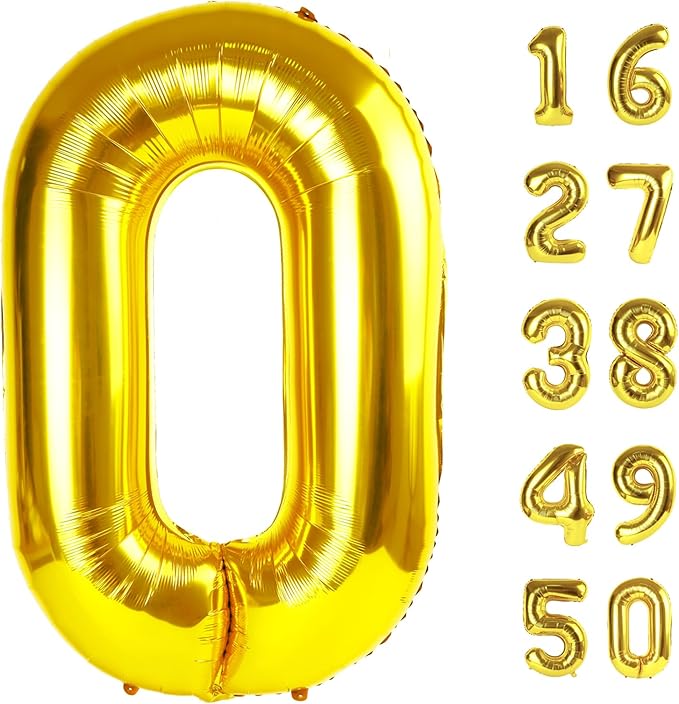 40 Inch Gold Balloon Number 0 Balloon,Jumbo Mylar Foil Helium Balloon for 10 20 30 40 50 60 70 80 90 100 2025 Birthday Digital Balloons for Birthday Party,Wedding Anniversary Party Decorations