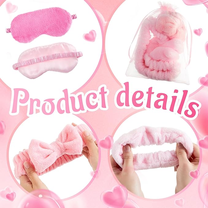 36 Pcs Sleepover Party Supplies for Girl Spa Slumber Birthday Favors Throw Blanket Pillow Eye Mask Headband Scrunchies (Solid Color,Princess Pink)