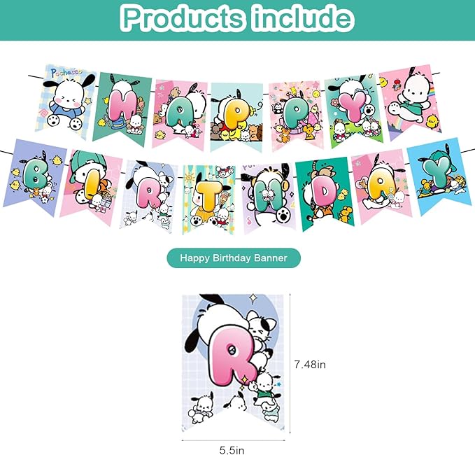 Pochacco Themed Birthday Party Supplies - Kawaii Pochacco Balloons, Cupcake & Cake Toppers