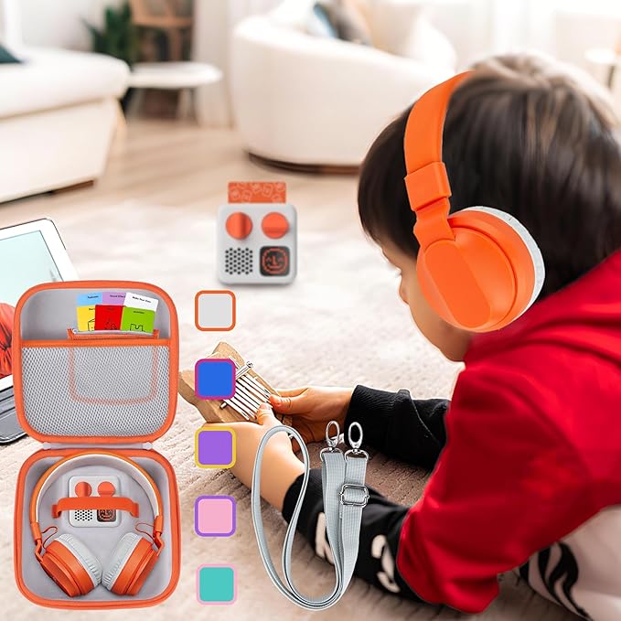 Storage Case Compatible with YOTO Mini + Headphones Kids Audio Player Travel Device Stories Music Podcast Radio Speaker (Blue + Rose red Zipper)
