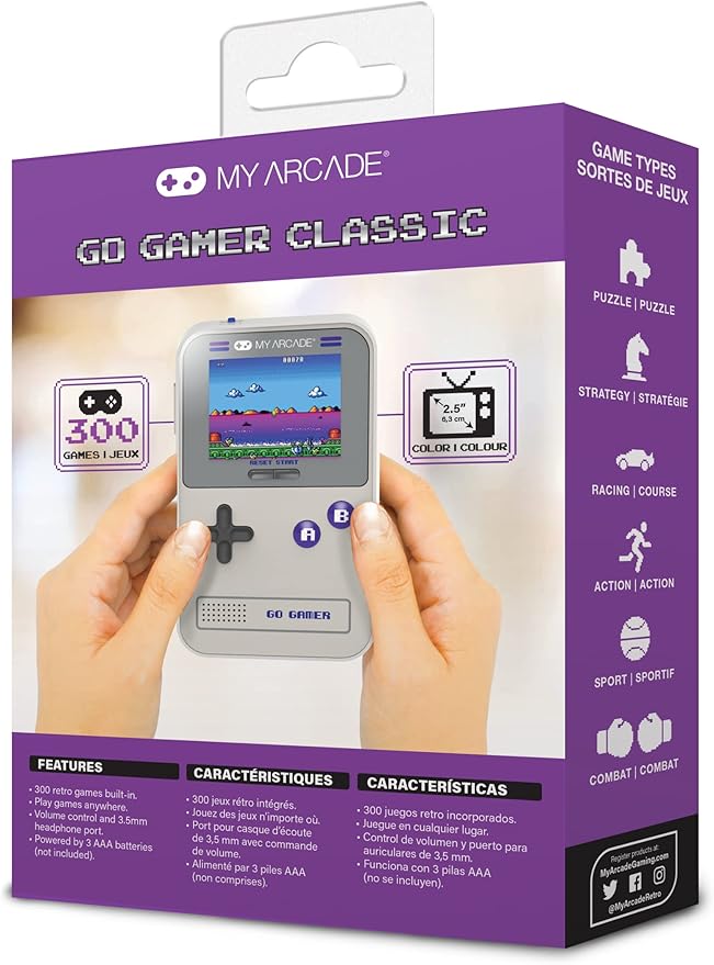 My Arcade Go Gamer Classic-Purple: Portable Electronic Game Console with 300 Games, Full Color 2.5" Screen - Fun for The Entire Family(DGUN-3910)