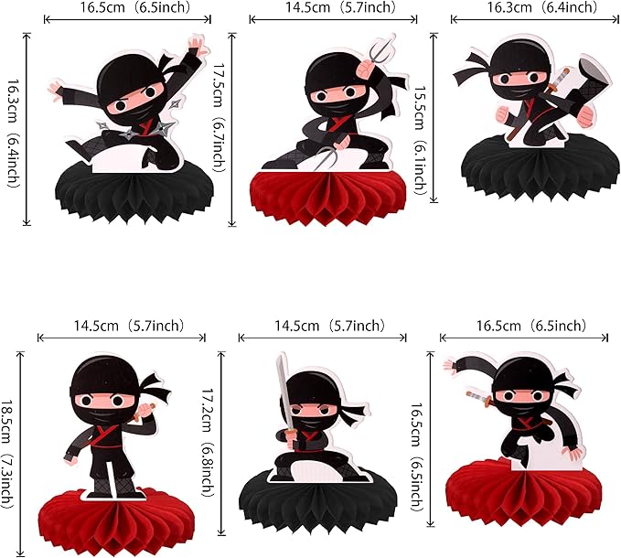 6 PCS Ninja Party Honeycomb Centerpiece Double Sided Martial Arts Karate Kung Fu Warriors Table Toppers Centerpieces for Ninja Theme Baby Shower Birthday Party Table Decorations Supplies